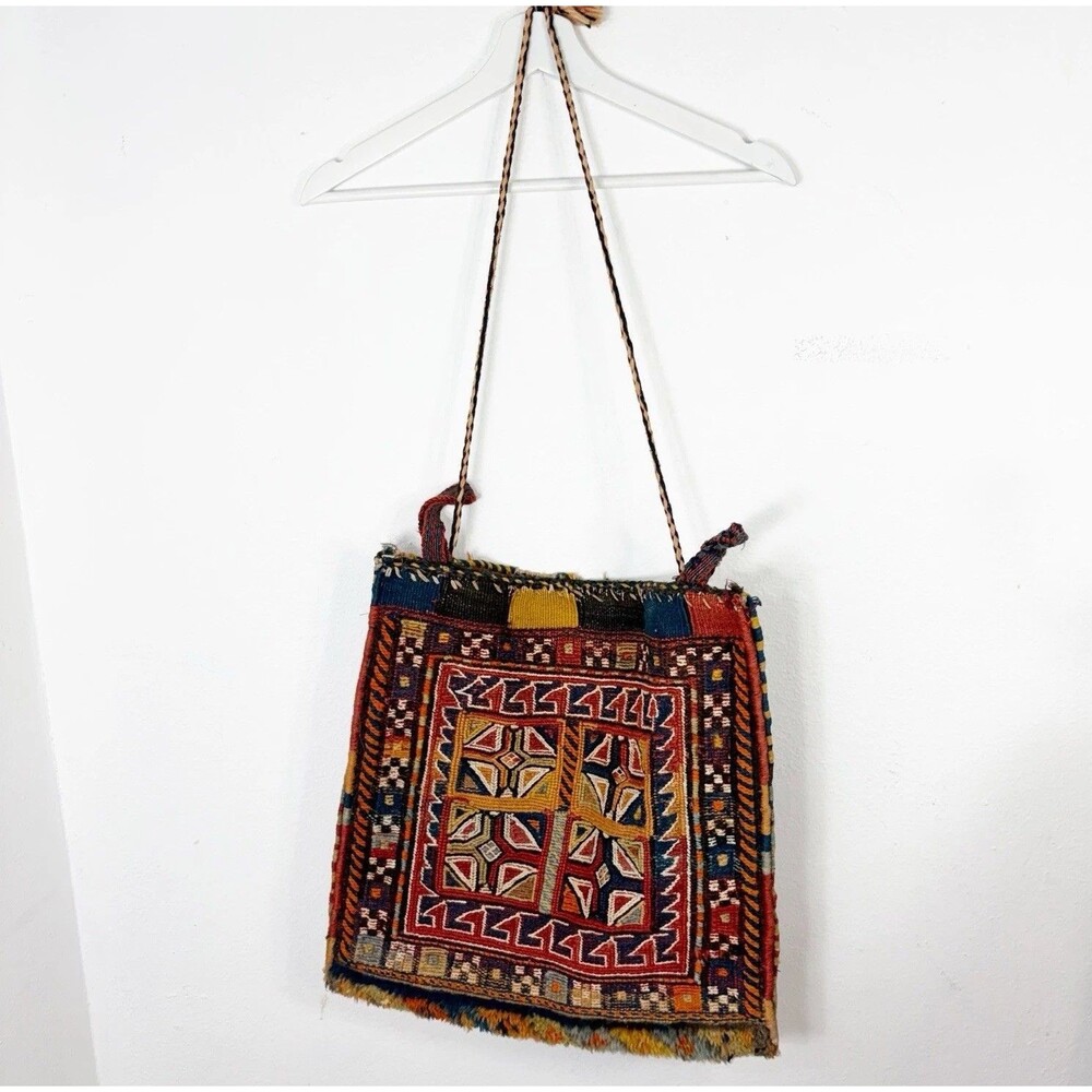 Vintage Woven Bag Tribal Nomadic Multicolor Bohemian Imperfect